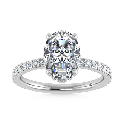14K White Gold Lab Grown Diamond 3 1/2 Ct.Tw. Oval Shape Halo IGI Certified Engagement Ring (Center 3 ct)