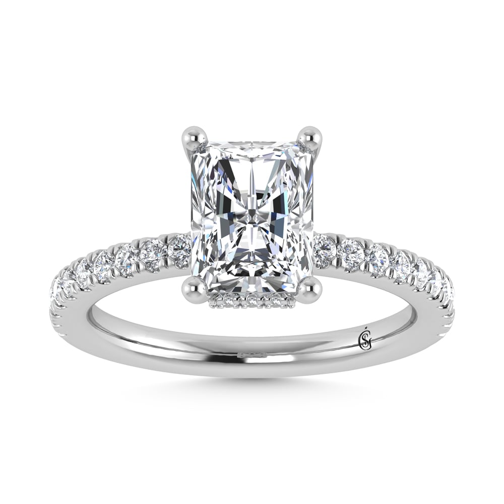14K White Gold Lab Grown Diamond 3 1/2 Ct.Tw. Radiant Shape Halo IGI Certified Engagement Ring (Center 3ctw)