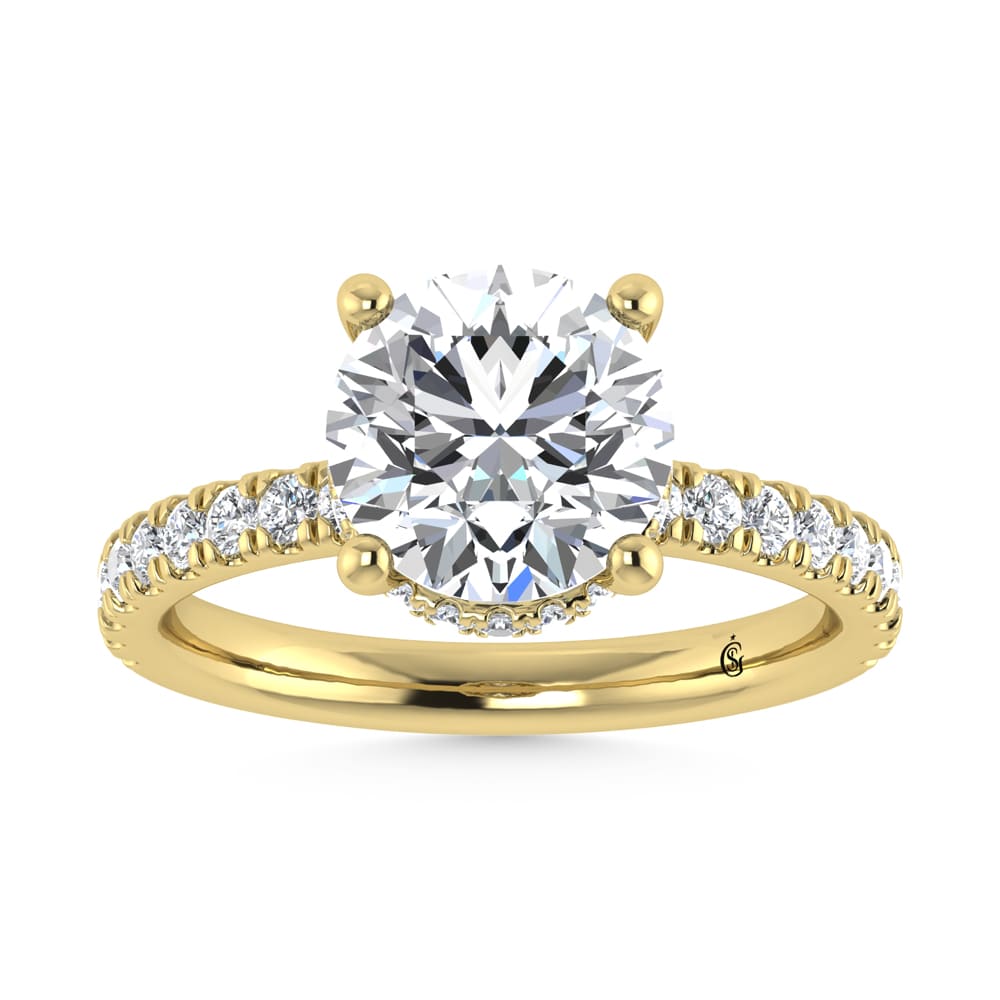 14K Yellow Gold Lab Grown Diamond 3 1/2 Ct.Tw. Round Shape Halo IGI Certified Engagement Ring (Center 3 ct)