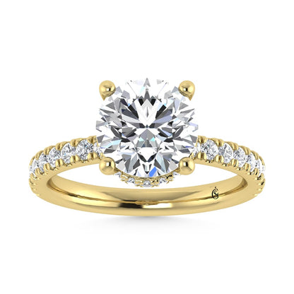 14K Yellow Gold Lab Grown Diamond 3 1/2 Ct.Tw. Round Shape Halo IGI Certified Engagement Ring (Center 3 ct)