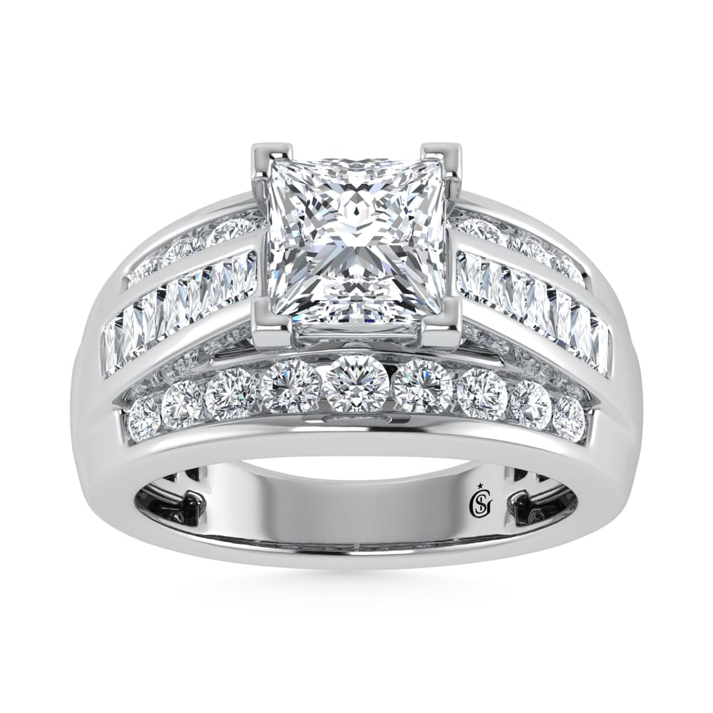 14K White Gold Lab Grown Diamond 2 7/8 Ct.Tw. Princess Shape Engagement Ring (IGI Certified 2CT)
