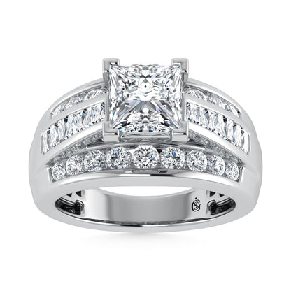 14K White Gold Lab Grown Diamond 2 7/8 Ct.Tw. Princess Shape Engagement Ring (IGI Certified 2CT)