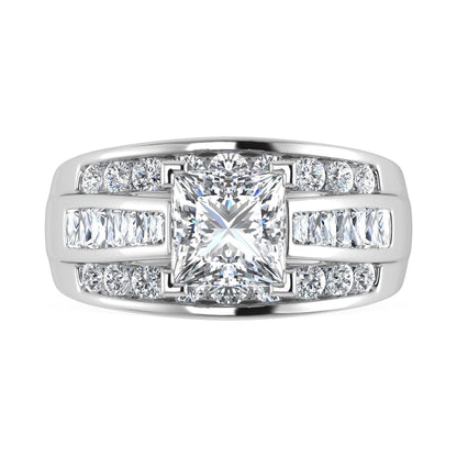 14K White Gold Lab Grown Diamond 2 7/8 Ct.Tw. Princess Shape Engagement Ring (IGI Certified 2CT)