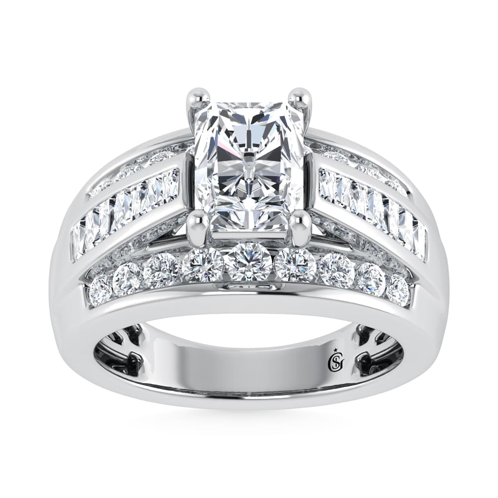 10K White Gold Lab Grown Diamond 3 7/8 Ct.Tw. Radiant Shape Engagement Ring (IGI Certified 2CT)