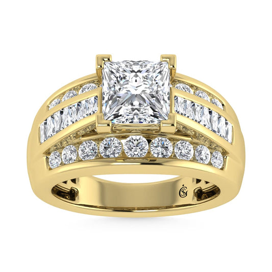 10K Yellow Gold Lab Grown Diamond 2 1/4 Ct.Tw. Princess Shape Engagement Ring (IGI Certified 1 1/2 CT)