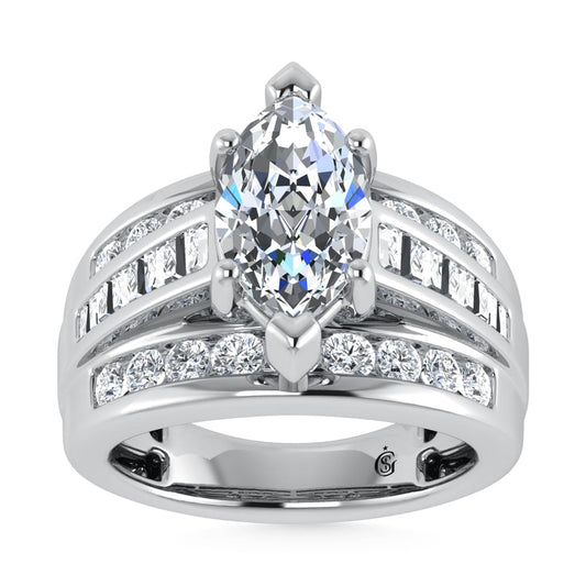 14K White Gold Lab Grown Diamond 6 Ct.Tw. Marquise Shape Engagement Ring (IGI Certified 5CT)