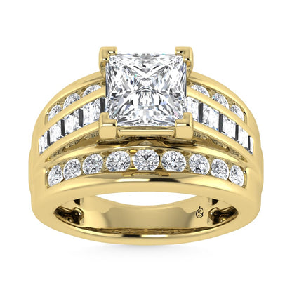 10K Yellow Gold Lab Grown Diamond 3 7/8 Ct.Tw. Princess Shape Engagement Ring (IGI Certified 3CT)
