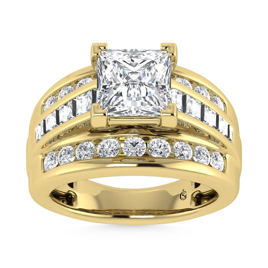 10K Yellow Gold Lab Grown Diamond 3 7/8 Ct.Tw. Princess Shape Engagement Ring (IGI Certified 3CT)