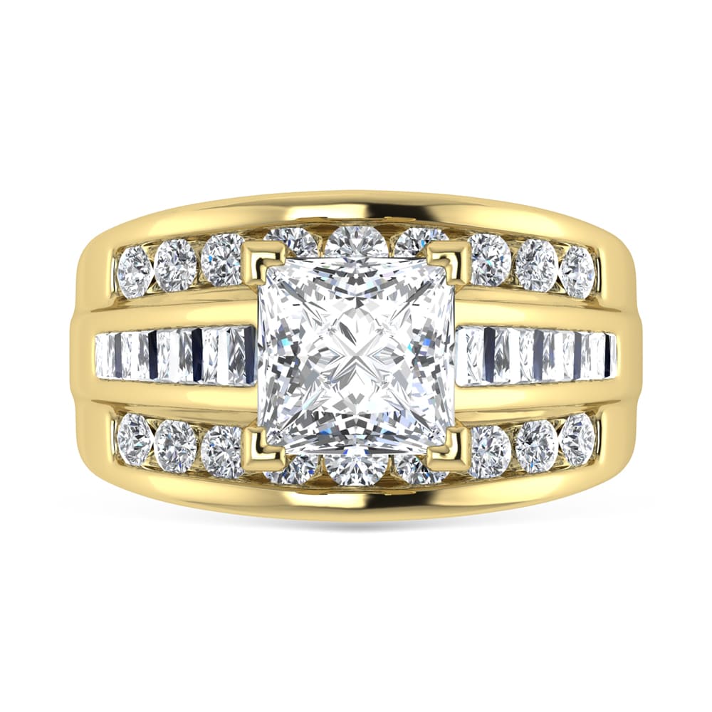 10K Yellow Gold Lab Grown Diamond 3 7/8 Ct.Tw. Princess Shape Engagement Ring (IGI Certified 3CT)