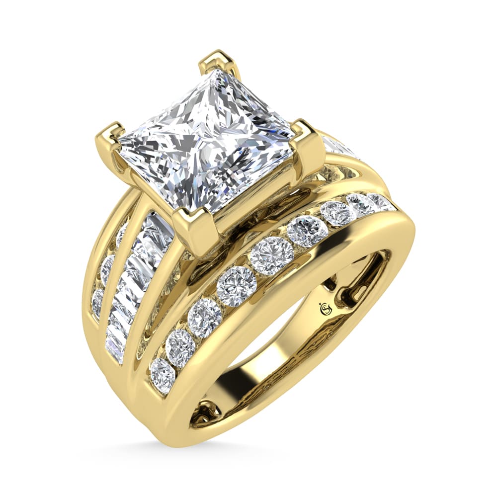 10K Yellow Gold Lab Grown Diamond 3 7/8 Ct.Tw. Princess Shape Engagement Ring (IGI Certified 3CT)