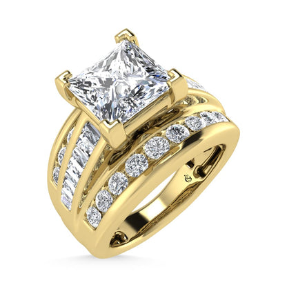 10K Yellow Gold Lab Grown Diamond 3 7/8 Ct.Tw. Princess Shape Engagement Ring (IGI Certified 3CT)