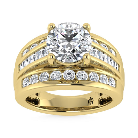 10K Yellow Gold Lab Grown Diamond 2 7/8 Ct.Tw. Round Shape Engagement Ring (IGI Certified 2CT)