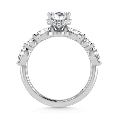 14K White Gold Lab Grown Diamond 2 5/8 Ct.Tw. IGI Certified Marquise and Round Shape Halo Engagement Ring (Center Oval)