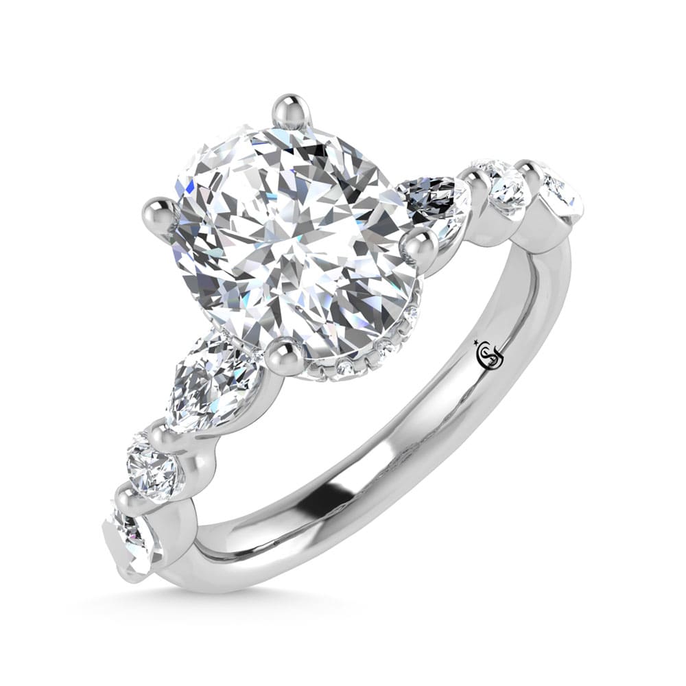 14K White Gold Lab Grown Diamond 2 5/8 Ct.Tw. IGI Certified Marquise and Round Shape Halo Engagement Ring (Center Oval)
