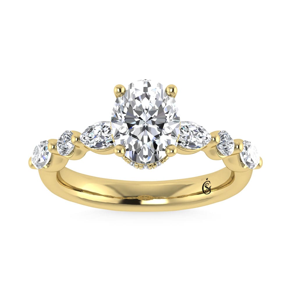 14K Yellow Gold Lab Grown Diamond 2 5/8 Ct.Tw. IGI Certified Marquise and Round Shape Halo Engagement Ring (Center Oval)