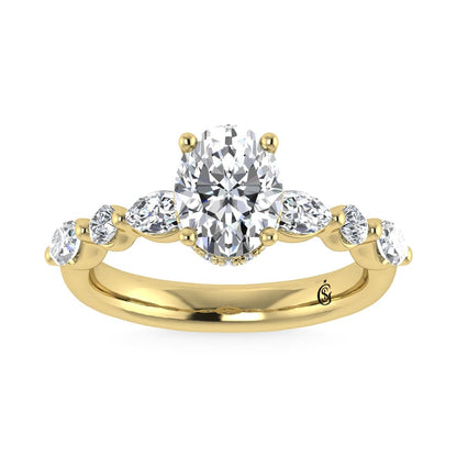 14K Yellow Gold Lab Grown Diamond 2 5/8 Ct.Tw. IGI Certified Marquise and Round Shape Halo Engagement Ring (Center Oval)