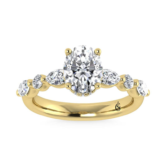 14K Yellow Gold Lab Grown Diamond 2 5/8 Ct.Tw. IGI Certified Marquise and Round Shape Halo Engagement Ring (Center Oval)