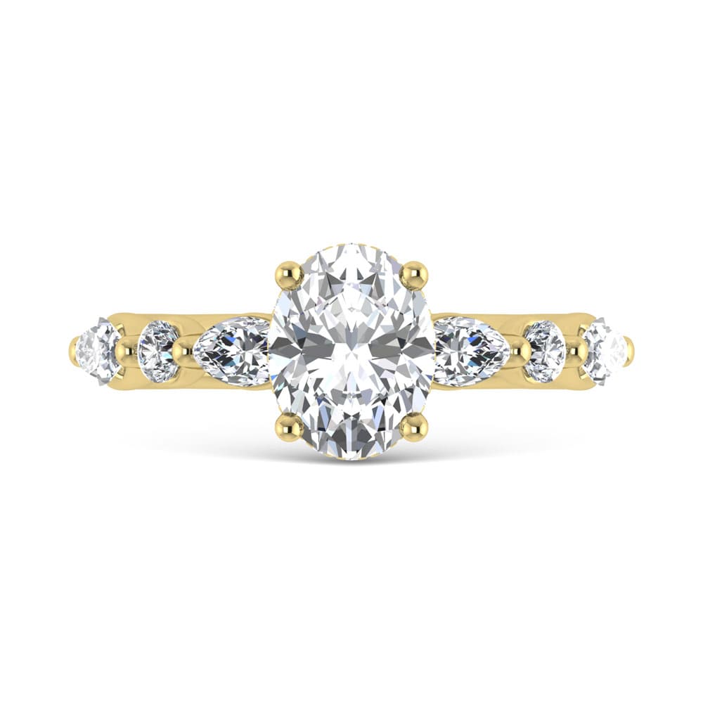 14K Yellow Gold Lab Grown Diamond 2 5/8 Ct.Tw. IGI Certified Marquise and Round Shape Halo Engagement Ring (Center Oval)