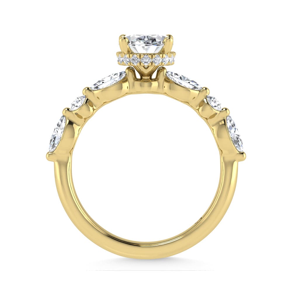 14K Yellow Gold Lab Grown Diamond 2 5/8 Ct.Tw. IGI Certified Marquise and Round Shape Halo Engagement Ring (Center Oval)