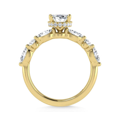 14K Yellow Gold Lab Grown Diamond 2 5/8 Ct.Tw. IGI Certified Marquise and Round Shape Halo Engagement Ring (Center Oval)