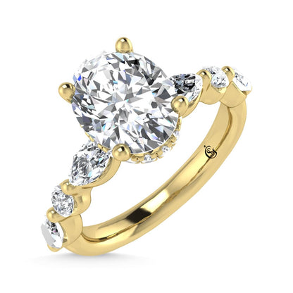 14K Yellow Gold Lab Grown Diamond 2 5/8 Ct.Tw. IGI Certified Marquise and Round Shape Halo Engagement Ring (Center Oval)