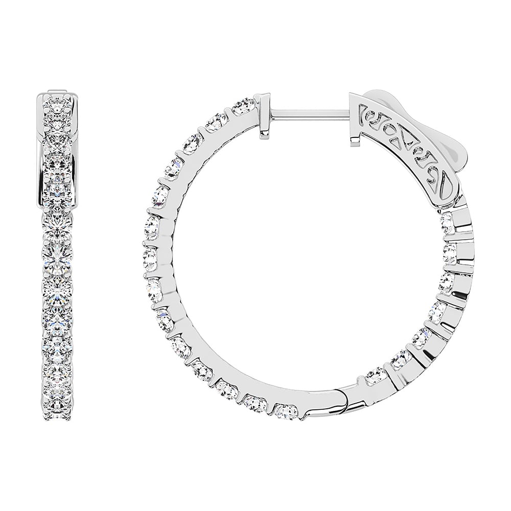 14K White Gold Lab Grown Diamond 1 Ct.Tw. In and Out Hoop Earrings (3/4 inches)