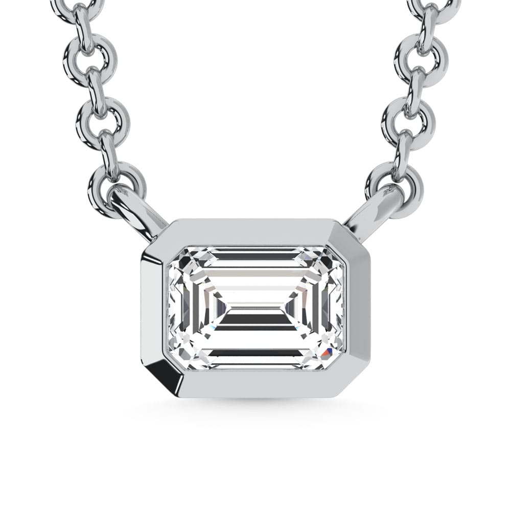 10K White Gold Lab Grown Diamond 1/6 Ct.Tw. Emerald Shape Solitaire Necklace