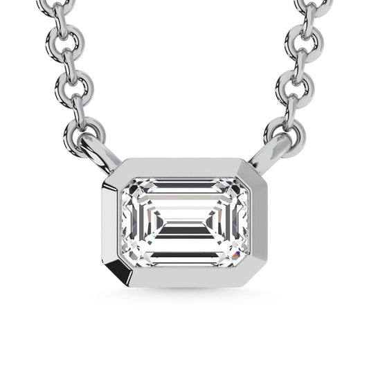 10K White Gold Lab Grown Diamond 1/6 Ct.Tw. Emerald Shape Solitaire Necklace