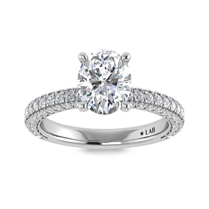 14K White Gold Lab Grown Diamond 3 Ct.Tw. IGI Certified Oval Shape Halo Engagement Ring (Center 2CT)