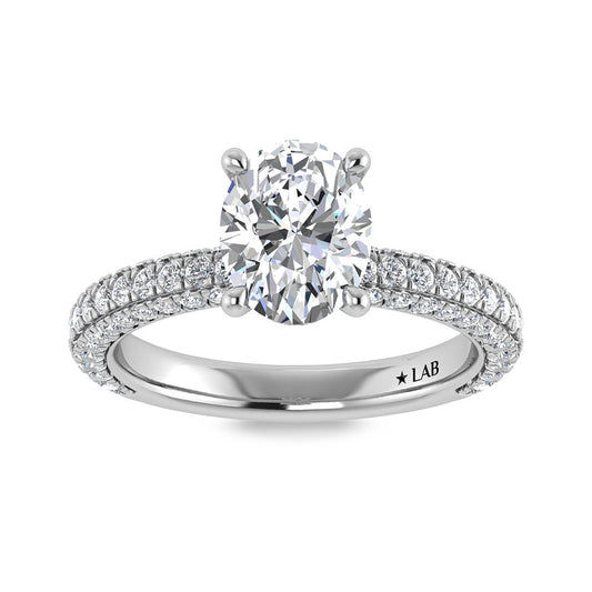 14K White Gold Lab Grown Diamond 3 Ct.Tw. IGI Certified Oval Shape Halo Engagement Ring (Center 2CT)