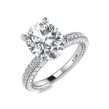 14K White Gold Lab Grown Diamond 3 Ct.Tw. IGI Certified Oval Shape Halo Engagement Ring (Center 2CT)