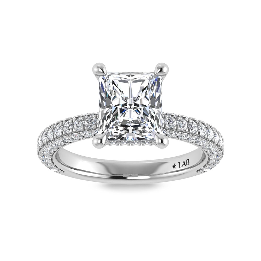 14K White Gold Lab Grown Diamond 4 Ct.Tw. IGI Certified Radiant Shape Halo Engagement Ring (Center 3CT)
