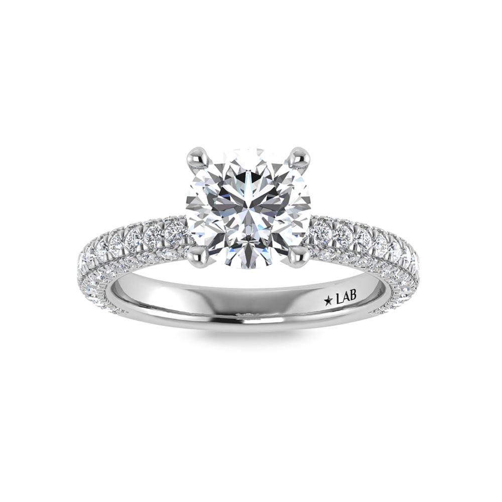 14K White Gold Lab Grown Diamond 3 Ct.Tw. IGI Certified Round Shape Halo Engagement Ring (Center 2CT)