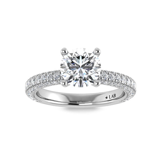 14K White Gold Lab Grown Diamond 3 Ct.Tw. IGI Certified Round Shape Halo Engagement Ring (Center 2CT)
