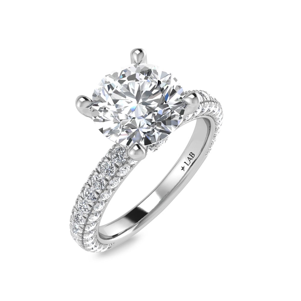 14K White Gold Lab Grown Diamond 3 Ct.Tw. IGI Certified Round Shape Halo Engagement Ring (Center 2CT)