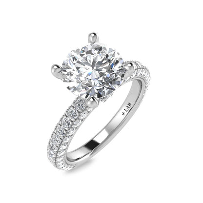 14K White Gold Lab Grown Diamond 3 Ct.Tw. IGI Certified Round Shape Halo Engagement Ring (Center 2CT)