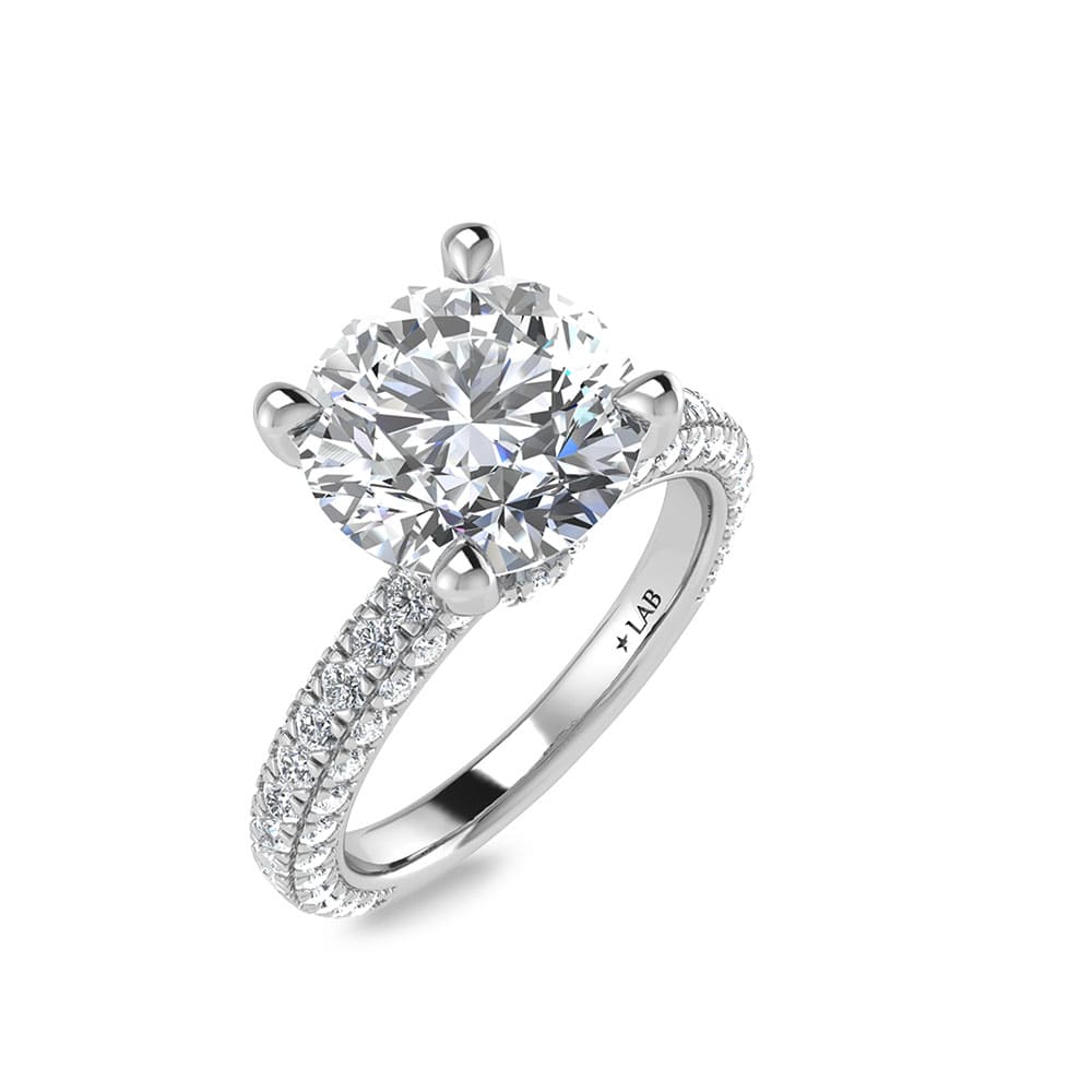 14K White Gold Lab Grown Diamond 4 Ct.Tw. IGI Certified Round Shape Halo Engagement Ring (Center 3CT)