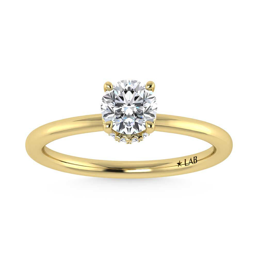 14K Yellow Gold Lab Grown Diamond 1 1//20 Ct.Tw. Round Shape Halo Engagement Ring (Center 1CT)