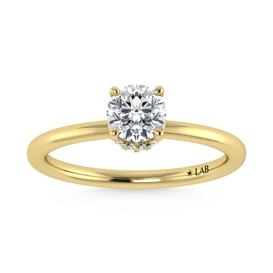 14K Yellow Gold Lab Grown Diamond 1 1//20 Ct.Tw. Round Shape Halo Engagement Ring (Center 1CT)