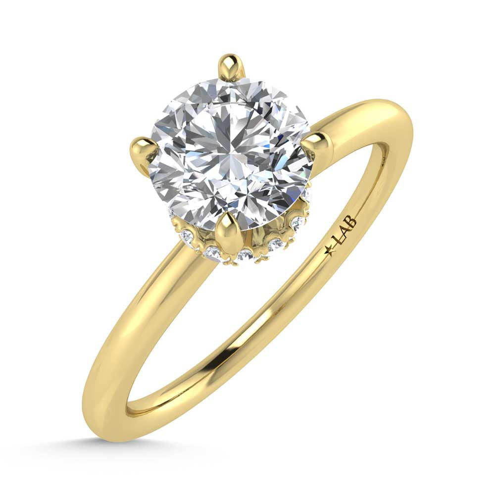 14K Yellow Gold Lab Grown Diamond 1 1//20 Ct.Tw. Round Shape Halo Engagement Ring (Center 1CT)