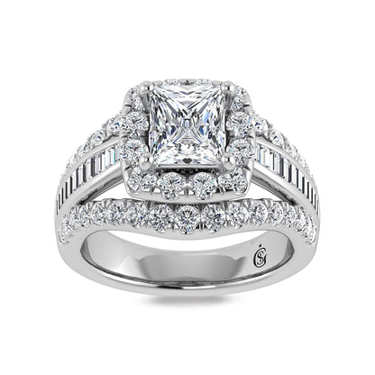 14K White Gold Labgrown Diamond 2 7/8 Ct.Tw. Princess Shape Engagement Ring (Center 1ctw)