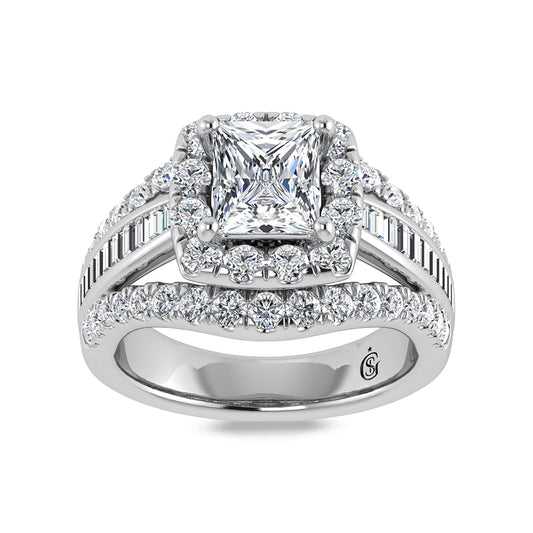 14K White Gold Labgrown Diamond 2 7/8 Ct.Tw. Princess Shape Engagement Ring (Center 1ctw)