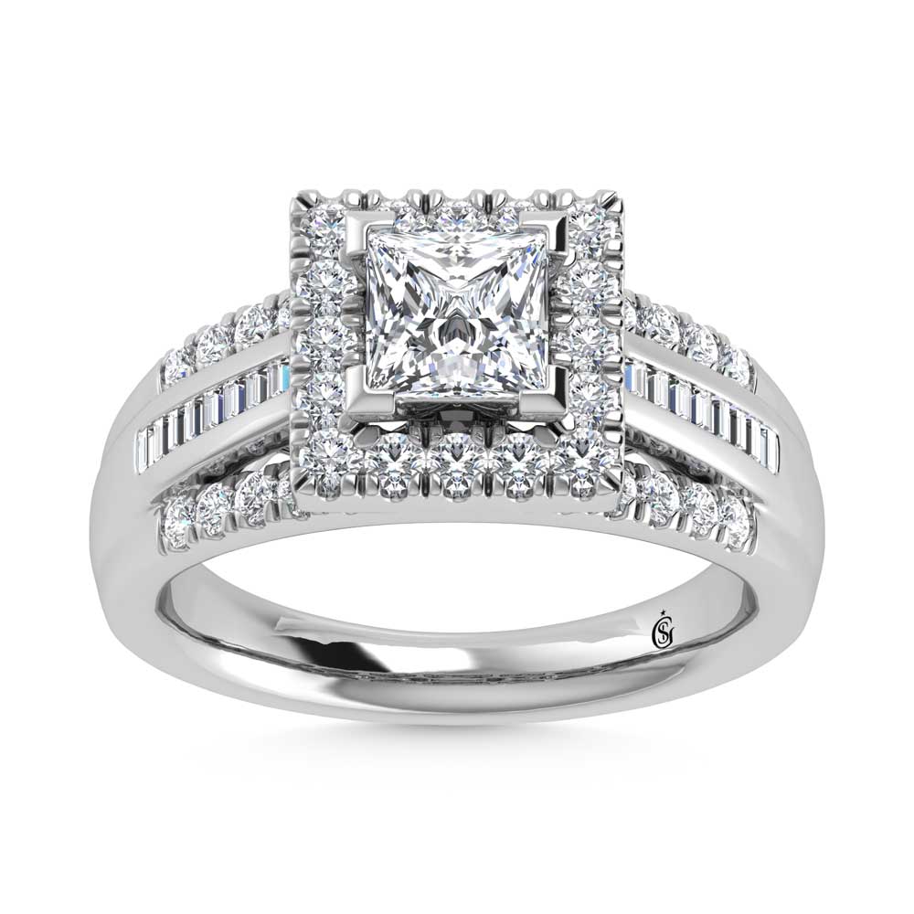 10K White Gold Lab Grown Diamond 1 7/8 Ct.Tw. Princess Shape Engagement Ring (Center 2CT)
