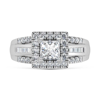 10K White Gold Lab Grown Diamond 1 7/8 Ct.Tw. Princess Shape Engagement Ring (Center 2CT)