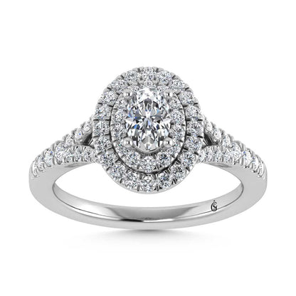 14K White Gold Lab Grown Diamond 1 ct.tw. Oval Shape Halo Engagement Ring (1/2 ctw Center)