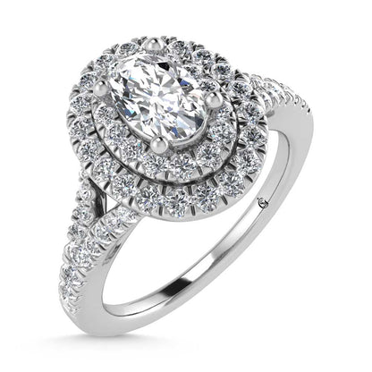 14K White Gold Lab Grown Diamond 1 ct.tw. Oval Shape Halo Engagement Ring (1/2 ctw Center)