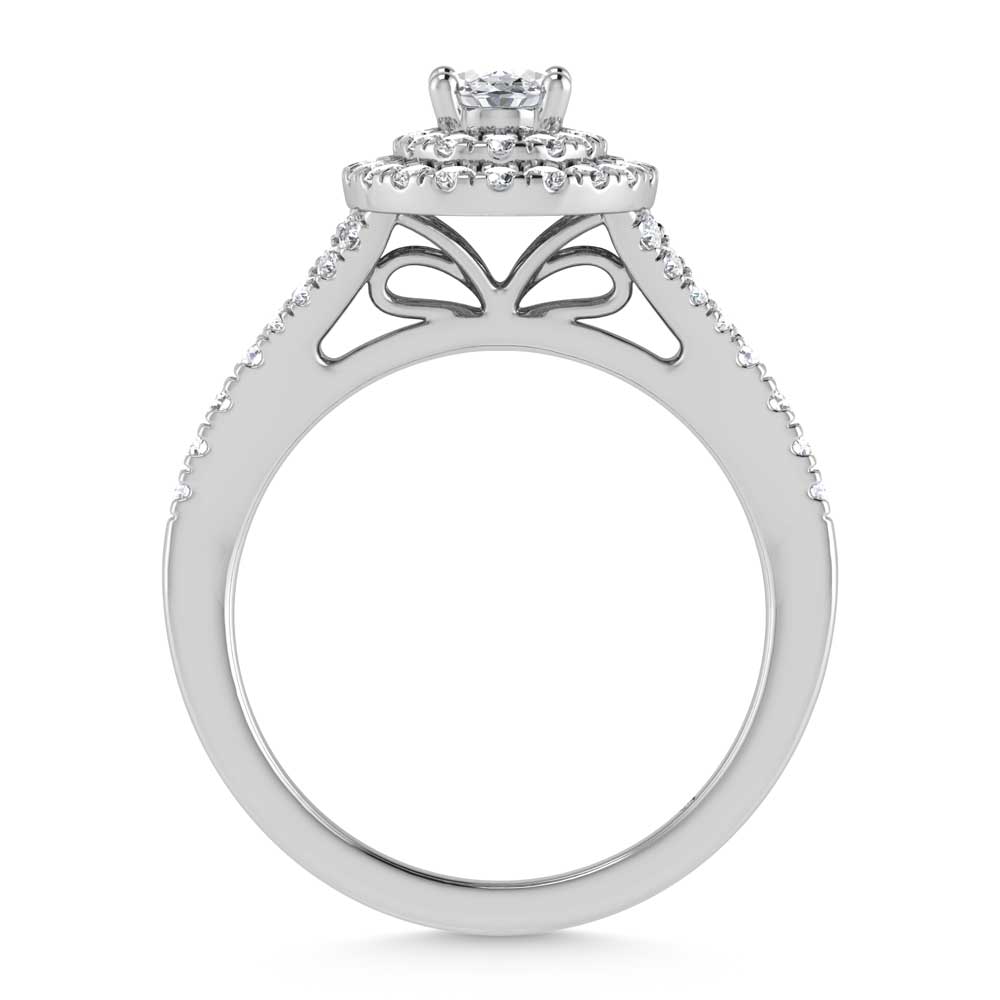 14K White Gold Lab Grown Diamond 1 ct.tw. Oval Shape Halo Engagement Ring (1/2 ctw Center)