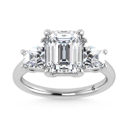 14K White Gold Lab Grown Diamond 4 1/5 Ct.Tw. Emerald Shape Three Stone Engagement Ring