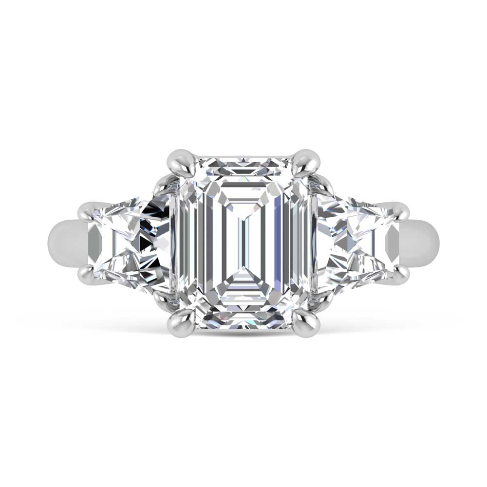 14K White Gold Lab Grown Diamond 4 1/5 Ct.Tw. Emerald Shape Three Stone Engagement Ring