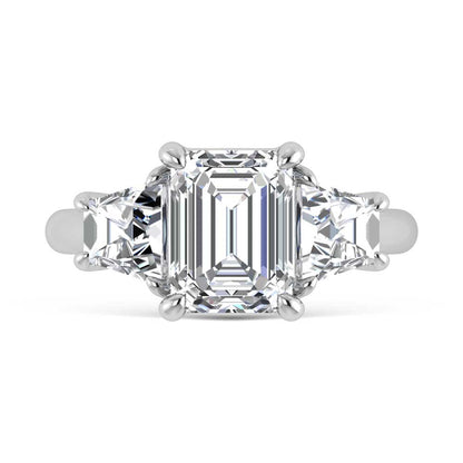 14K White Gold Lab Grown Diamond 4 1/5 Ct.Tw. Emerald Shape Three Stone Engagement Ring